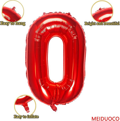 32 Inch Red Number 0 Balloons Foil Ballon Digital Birthday Party Decoration - Image 2