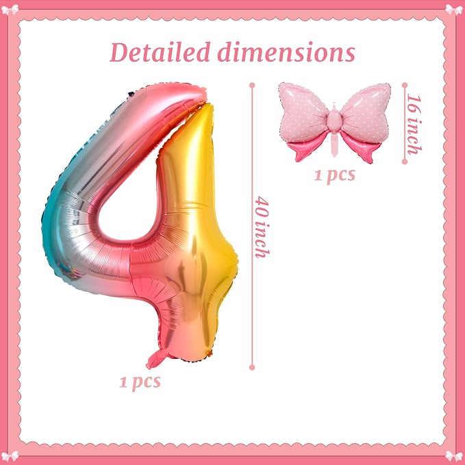 40-Inch Number 4 Gradient Giant Number Balloons And Mini Bow Balloons Foil - Image 2