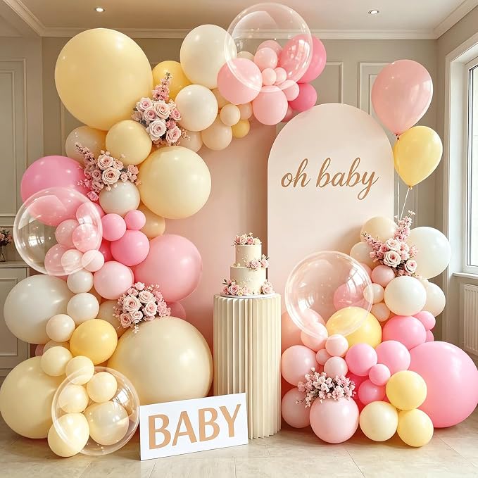 Pink Yellow White Sand Balloons Arch Kit, Party Decor | 128 Pcs Pastel Light - Image 4