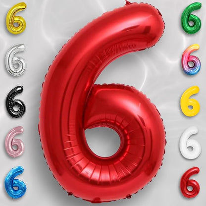 Red Number Balloon 6 Mylar Foil Balloons 40 inch - Image 2