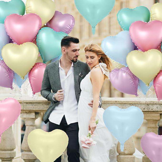 Pastel Heart Balloons, 18 Inch Pastel Pink Purple Teal Blue Yellow Foil - Image 5