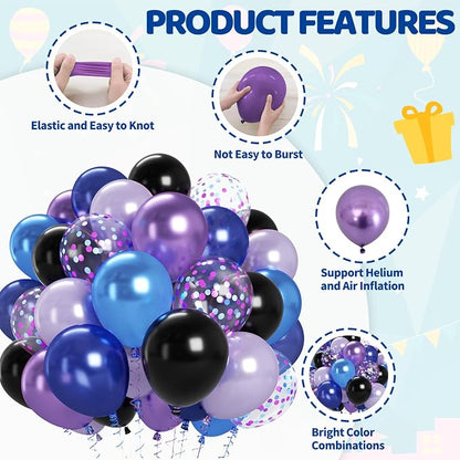 Black Purple Blue Balloons Set, 12 Inch Metallic Blue Purple Balloon Helium - Image 3