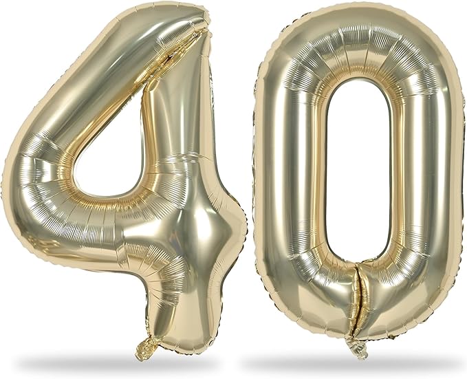 Champagne Gold Number 40 Birthday Balloons, 40 Inch Large Light Gold Foil by Lingqiang