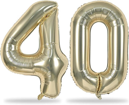 Champagne Gold Number 40 Birthday Balloons, 40 Inch Large Light Gold Foil by Lingqiang