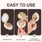 Folding Hair Brush with Mirror for Women Men and Kids，Portable Compact Hair Brush for Purse Pocket Bags, Travel Size Foldable brush with Case, Easy to Carry(Beige)