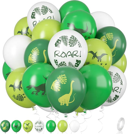 Dinosaur Balloons, 12 Inch Dino Printed Balloons Green White Lime Green Latex by BIAPIAN