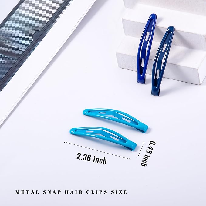 16 PCS Snap Hair Clips Metal Barrettes for Women Non Slip Barrettes for Thick and Thin Fine Hair,Bright Multiple Blue,2.36 x 0.43 Inches.