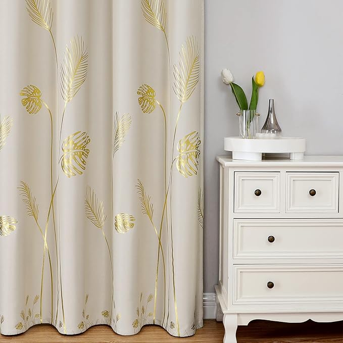 Cream Beige Blackout Curtains 72 Inches Length 2 Panels Set - Image 2
