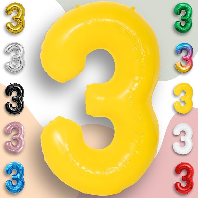 Yellow Number Balloon 3 Mylar Foil Macaron Balloons 40 inch - Image 4