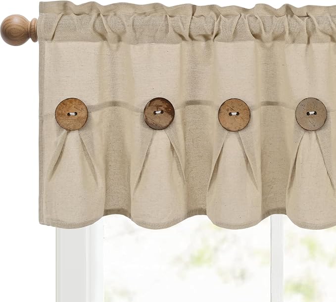 Farmhouse Valance Curtains, Boho Cotton Linen Kitchen Valance, Rustic Button - Image 5