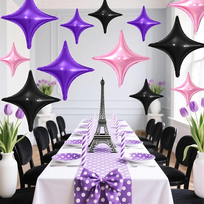 Black Purple Pink Star Balloons, 26Inch and 10Inch Black Purple Quadrangle - Image 6