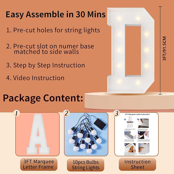 3FT Marquee Light Up Letters, Large Marquee Letters, Big Letters - Image 5