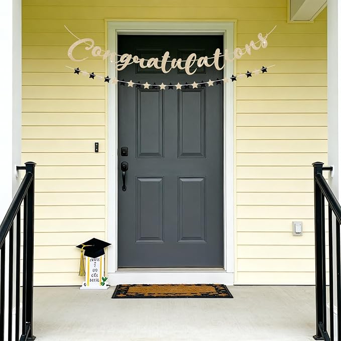 Congratulations Banner, Pre-Strung Black and Gold Graduation Decorations | - Image 8