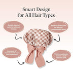 Kitsch XL Satin Bonnet for Sleeping - Softer Than Silk Hair Bonnet For Women - Secure Fit, Adjustable Night Cap For Curly & Textured Hair - Prevents Breakage, Tangles & Thinning - Terracotta Checker