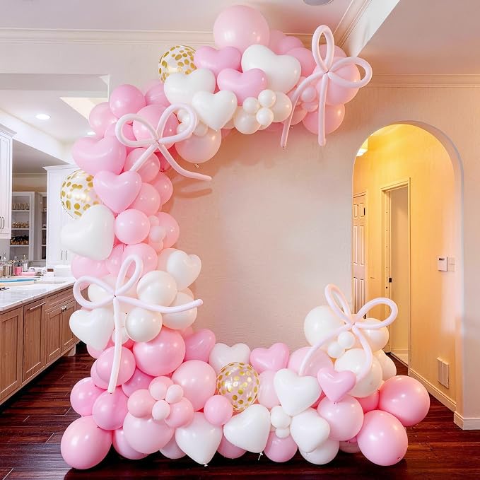 Pink Balloons, 12 Inch Double Stuffed & Gold Confetti Balloon - Image 5
