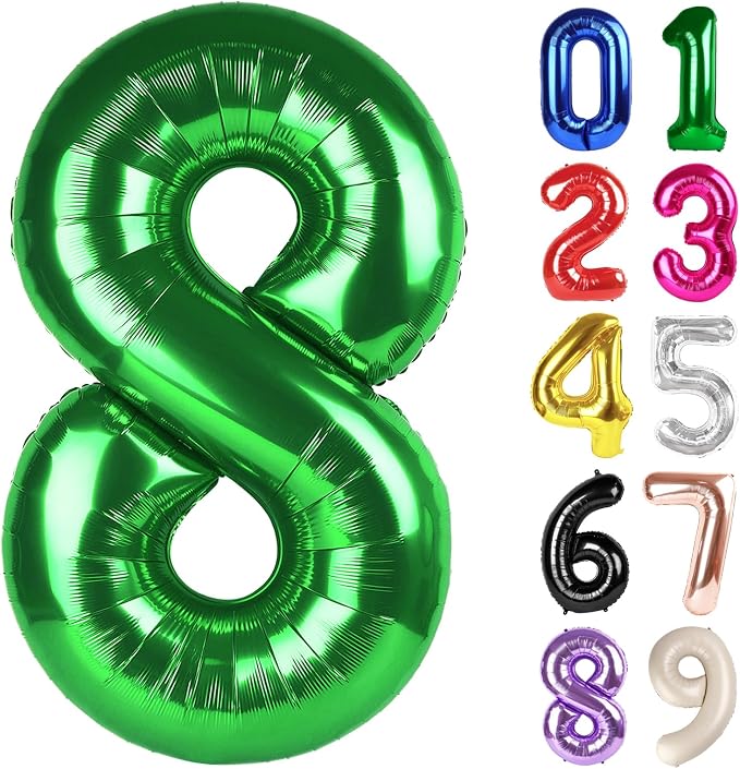 8 Balloon - Green Birthday Number Balloons, 40 Inch Decorations Men Women | by ALPHADELTAPI