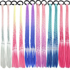 Colored Braids Hair Extensions with Rubber Bands Rainbow Braided Synthetic Hairpieces Ponytail Hair Accessories for Women Kids Girls Party Highlights Cosplay Dress Up (12PCS C Style)
