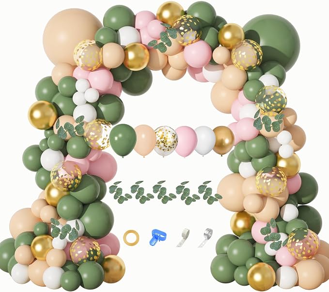 Amandir 166Pcs Sage Green Blush Peach White Gold Balloon Garland Arch Kit | - Image 8