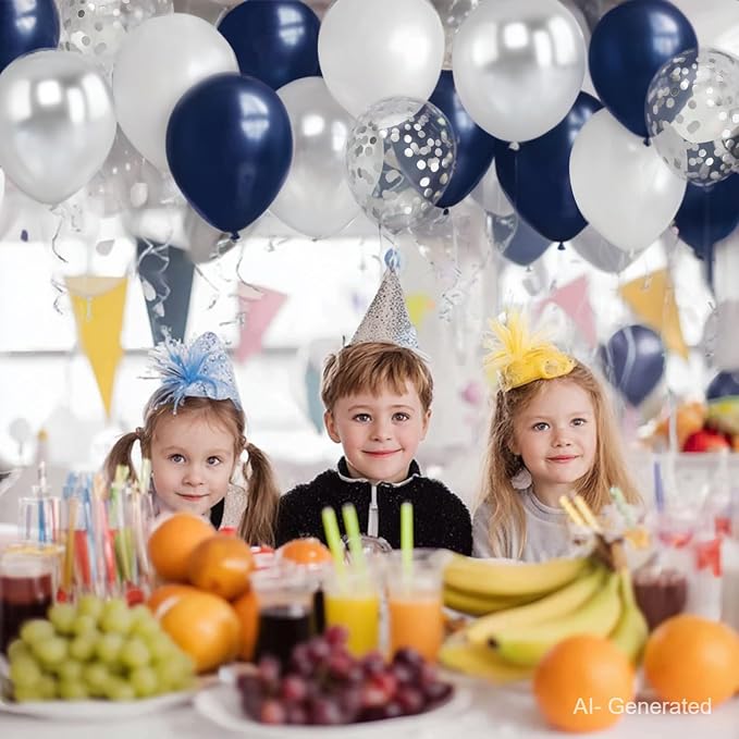 Zesliwy Navy Blue White Silver Balloons Kit, Party | Dark Blue Silver - Image 2