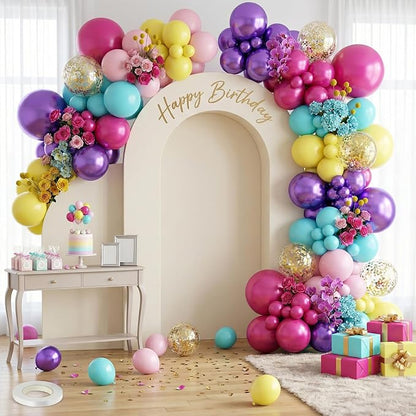 Pink Purple Blue Balloon Set, 12inch Hot Pink Yellow Purple Teal Gold Metallic - Image 8