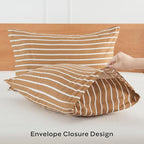 JELLYMONI 100% Natural Cotton Striped King Pillowcases Set, 2 Pack Rust and White Stripes Pattern Printed Pillow Covers with Envelope Closure(Pillows are not Included)