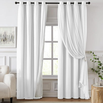 100% Blackout Curtains for Bedroom, Double Layer White Curtains, Room Darkening by Swandream