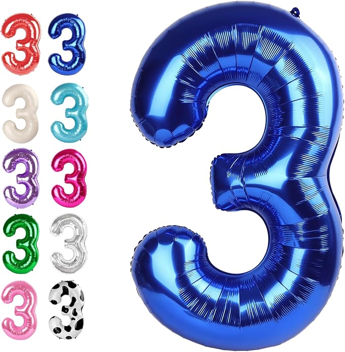 Navy Blue Number 3 Balloon 40 inch, 3rd Birthday Party Balloons Decorations | by Upgesy