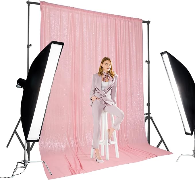 PartyDelight Pink Sequin Backdrop 10x10ft Sparkly Photo Curtain | 4 Inch Rod - Image 2