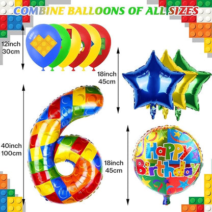 40 Inch Building Block Number Balloon, Colorful Number Block Foil Balloons - Image 2