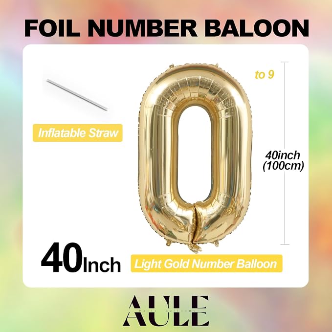 AULE 40 Inch Light Gold 27 Balloon Number Foil 0-9 Birthday Big Numbers | - Image 4