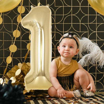 Champagne Gold Large Number 1 Balloon, 40 Inch Light Gold Foil Helium Number - Image 4