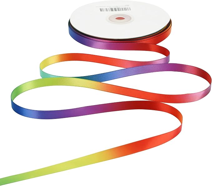 Rainbow Ribbon 3/8 inch Rainbow Thin Ribbon Color Satin Ribbons by MEEDEE