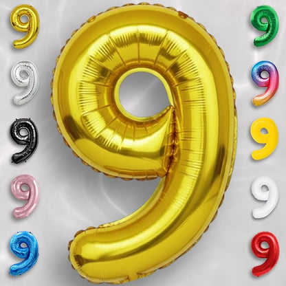 Gold Number Balloon 9 Mylar Foil Balloons 16 inch - Image 2