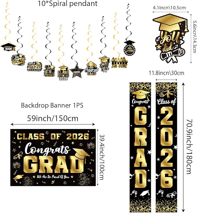 Graduation Decorations 2026 Set Black Gold, Congrats Grad Decor Set - Image 3