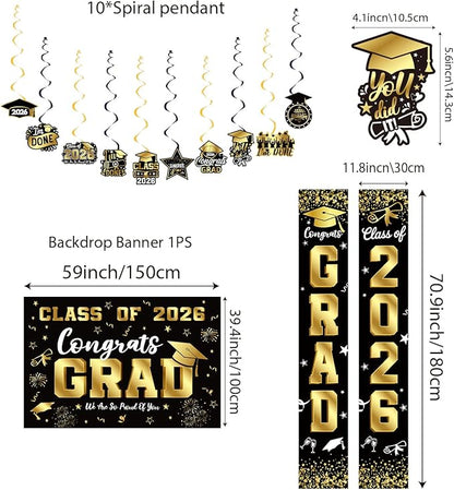 Graduation Decorations 2026 Set Black Gold, Congrats Grad Decor Set - Image 3