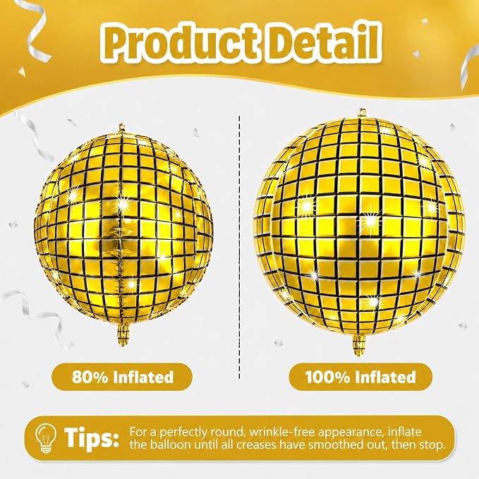 12Pcs Disco Ball Balloons Gold, Giant Metallic Gold Disco Foil Balloons - Image 7