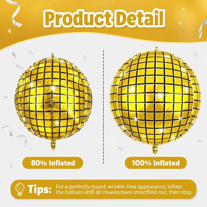 12Pcs Disco Ball Balloons Gold, Giant Metallic Gold Disco Foil Balloons - Image 7