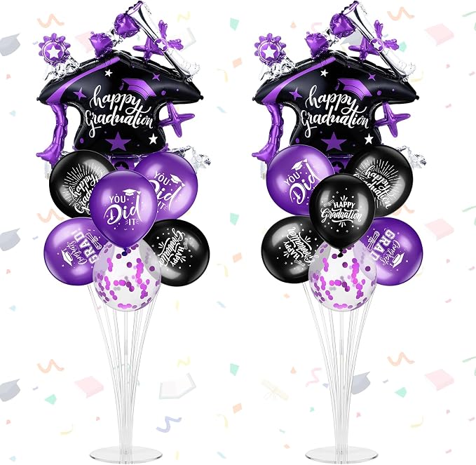 Jenaai Purple and Black 27 Pcs 2026 Graduation Balloon Centerpiece by Jenaai