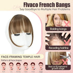 Clip in Bangs, Synthetic Wispy Bangs Hair Clip, Light Chestnut Brown Fake Bangs Fringe with Temples Hairpieces for Women Natural Curved Hair Extensions for Daily Wear