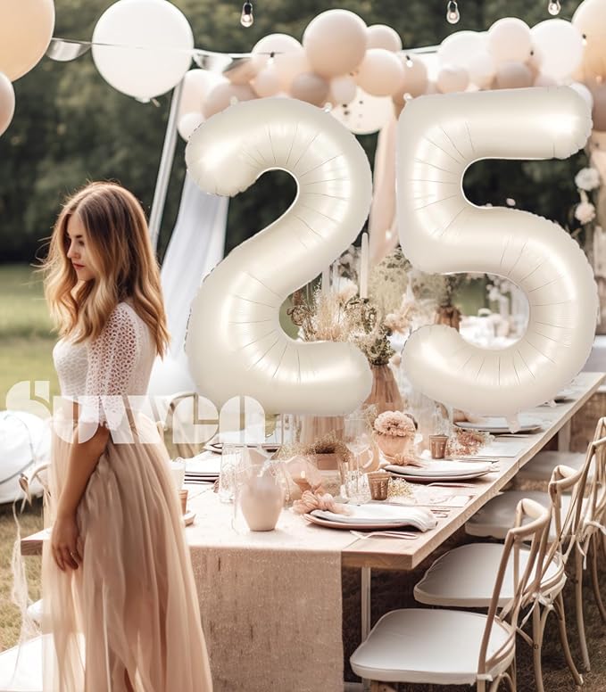 SUWEN 40 Inch Large Cream White 25 Balloon Numbers Big Foil Helium Number - Image 3