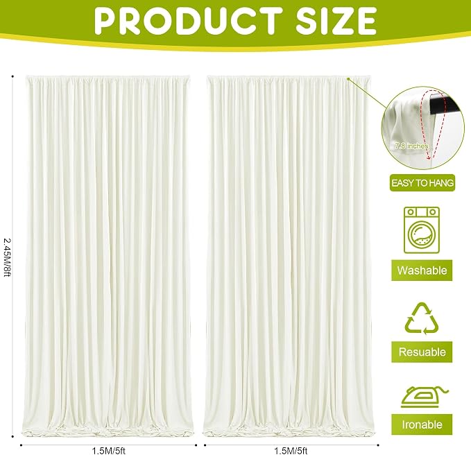 Ivory Backdrop Curtain for Wedding Parties Backdrop Drapes 10x8FT | Wrinkle - Image 2