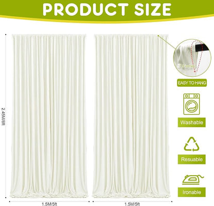 Ivory Backdrop Curtain for Wedding Parties Backdrop Drapes 10x8FT | Wrinkle - Image 2