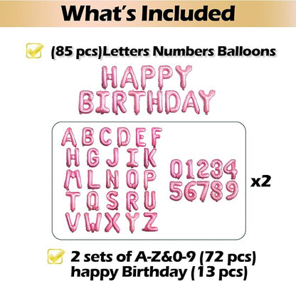16" Pink Letter Number Balloons, Happy Birthday & 2 Sets of A-Z 0-9, Foil Mylar - Image 3