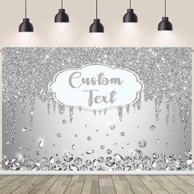 AIBIIN 8x6ft Personalized Customization Happy Anniversary Backdrop Silver by AIBIIN