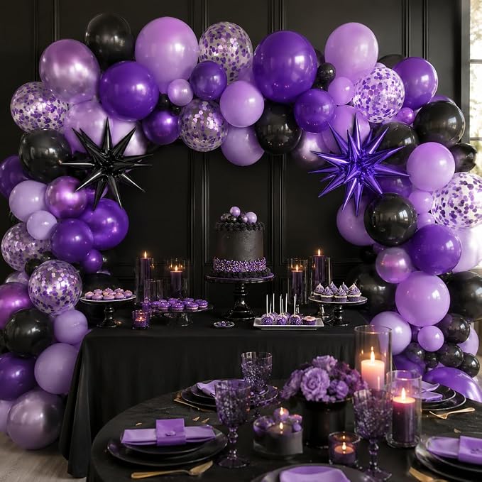 Purple and Black Balloons, 12 Inch Metallic Purple Dark Light Purple Black - Image 7