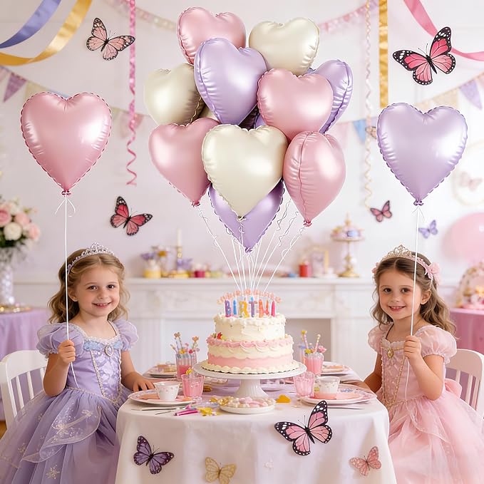 Pink Purple Heart Balloons, 18 Inch Pastel Lila Beige Helium Balloon - Image 4