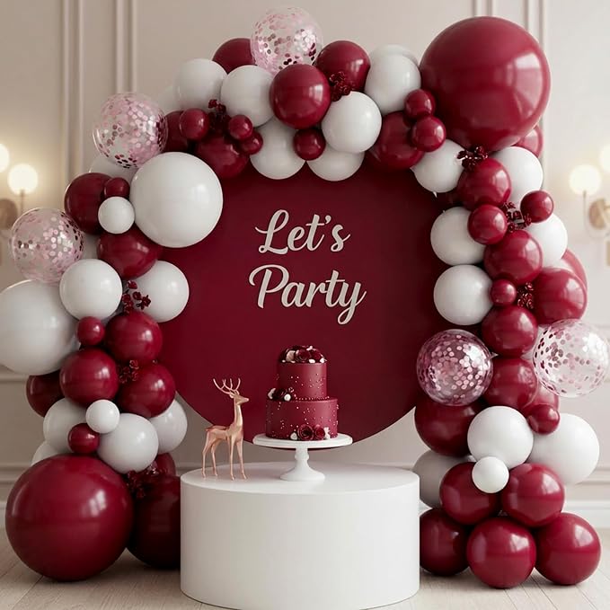 RUBFAC Burgundy Balloons Different Sizes Ruby Red Balloon Arch 129pcs | Latex - Image 5