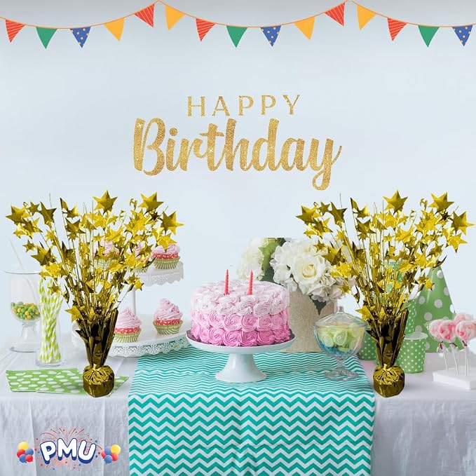 PMU 3 Pack Bursting Star Metallic Foil Spray Centerpiece- Gold Balloon Weights - Image 7
