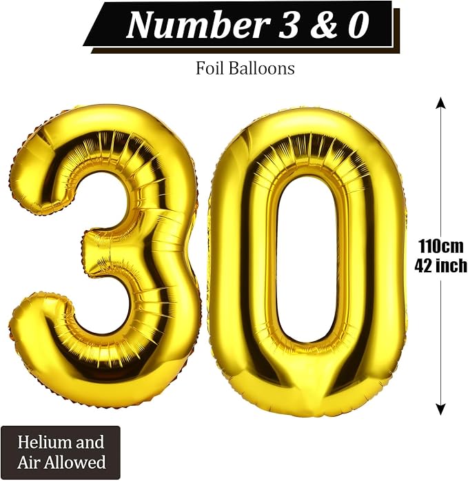 Gejoy 40 Inch Number 30 Balloons Jumbo 30 Foil Giant Number 30 Balloons - Image 2