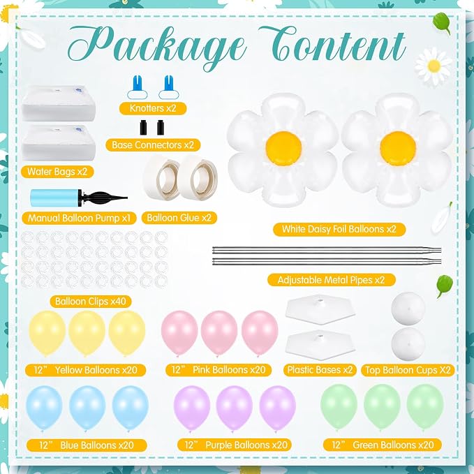 Kasyat 2 Sets Daisy Pastel Party Balloon Column Stand Kit, Adjustable Groovy - Image 2